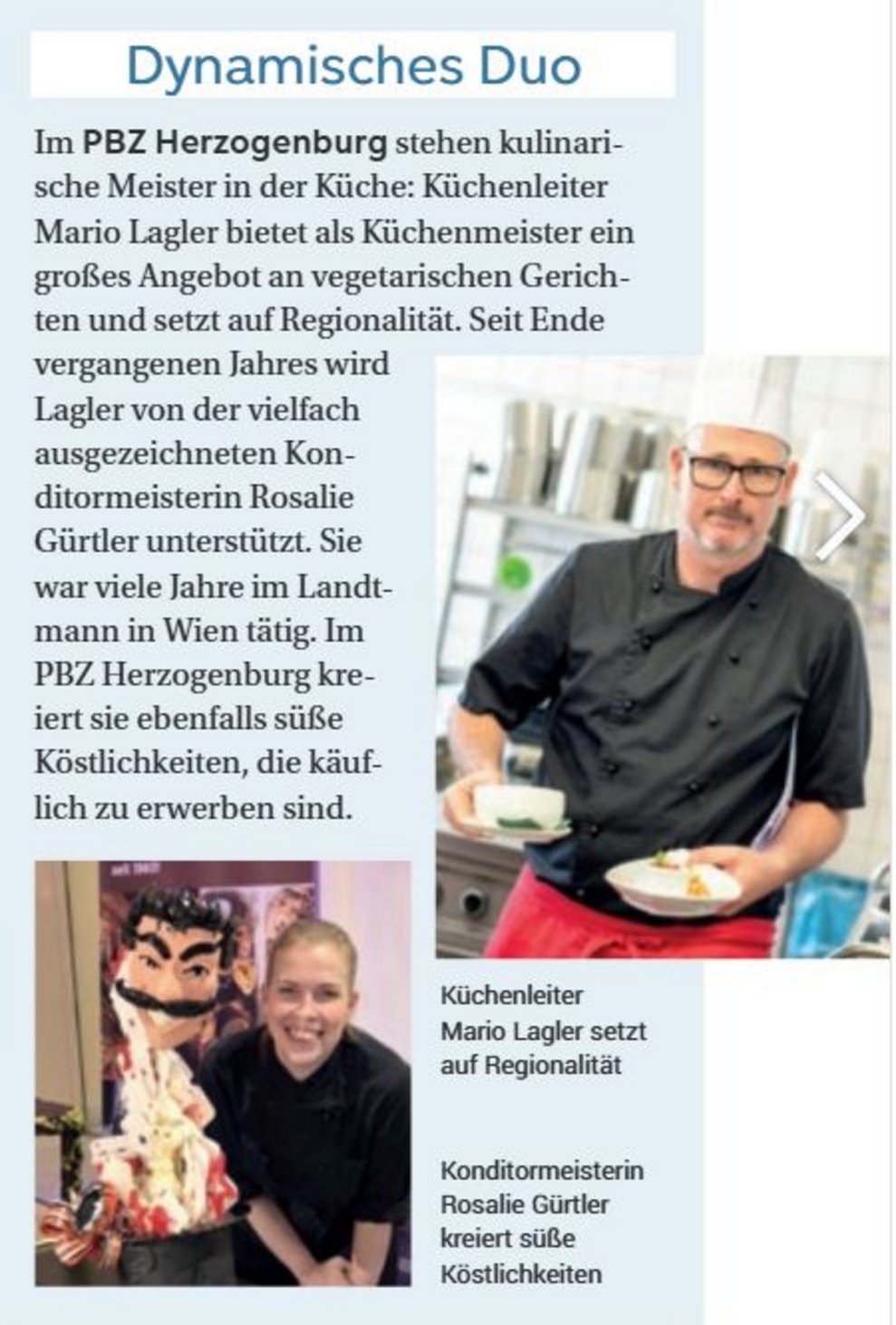 ein Artikel aus der WIR Zeitung über Küche im PBZ Herzogenburg